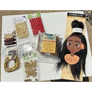 Hair Braiding Lot: EZBraid Kids Afro Puff Beads Cuffs Strings Extension Bundle